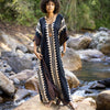 ELGA Kaftan Maxi Long Dress Soft Breathable Cotton-Rayon Fabric Tribal Black White African Patterns Boho Festival Elegant Shamanic AJJAYA