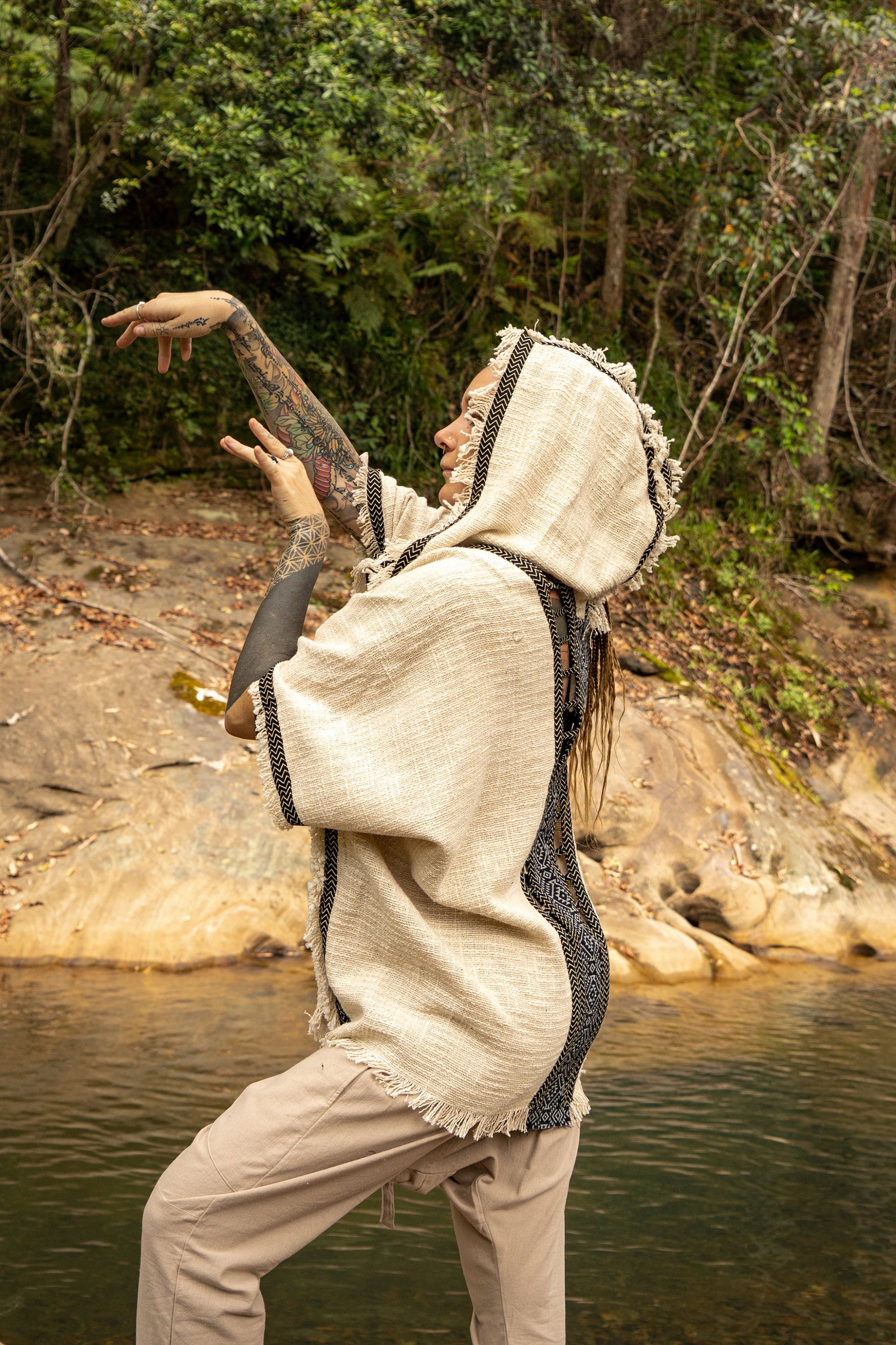 Introducing our Wizard Kimono Vest made of soft cotton fabric . . .  

Featuring an Extra Large hood  . . . 

Naturally dyed using an ethical plant-based eco-friendly colouring process