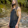 TAKU Black Tank Top Tribal Asymmetric Natural Netted Cotton Breathable Loose Fit Free Flow Lightweight Plant Based Dyed Muscle Shirt AJJAYA