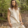 KULDI Mens Yoga Tank Top Beige Sleeveless Natural Cotton Handmade Block Printed Plant Eco Dye Festival Tribal Ceremony Ritual Earthy AJJAYA
