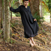 YOSEPH Black Aramaic Gown Womens Kurta Long Top Dress Shirt Biblical Natural Cotton Handwoven Block Print Natural Plant Dye Ceremony AJJAYA
