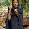 Womens ANAGAMI Hooded Kimono Black Cape Poncho Robe Block Printed Natural Dyed Ceremony Ritual Shaman Tribal Alchemy Shawl Wrap Rave AJJAYA