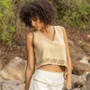 ELLA Asymmetric Crop Top Yoga Sleeveless Natural Cotton Block Printed Tribal Patterns V Neck Tank Shirt Festival Ceremony Pixie Boho AJJAYA