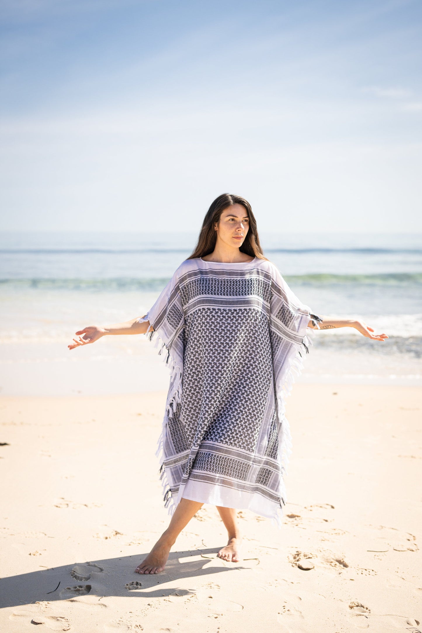 AMIRA Dress Beach Kaftan Brown Soft Cotton Arabic Desert Kaffiyeh Goddess Summer Resort Gift for Her Loose Fit Plus Size Boho Caftan AJJAYA