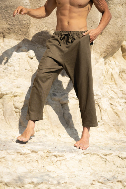 KOWA Organic Hemp Pants Sage Green Trousers with Two Pockets Yoga Sustainable Eco Friendly Festival Ceremony Boho Comfortable AJJAYA