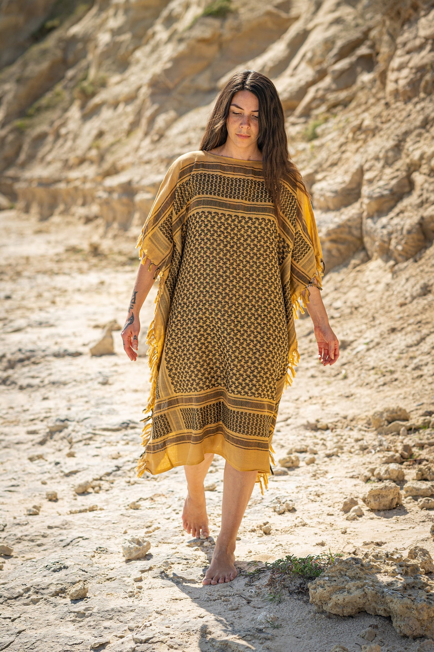 AMIRA Dress Beach Kaftan Sand Soft Cotton Arabic Desert Kaffiyeh Goddess Summer Resort Gift for Her Loose Fit Plus Size Boho Caftan AJJAYA