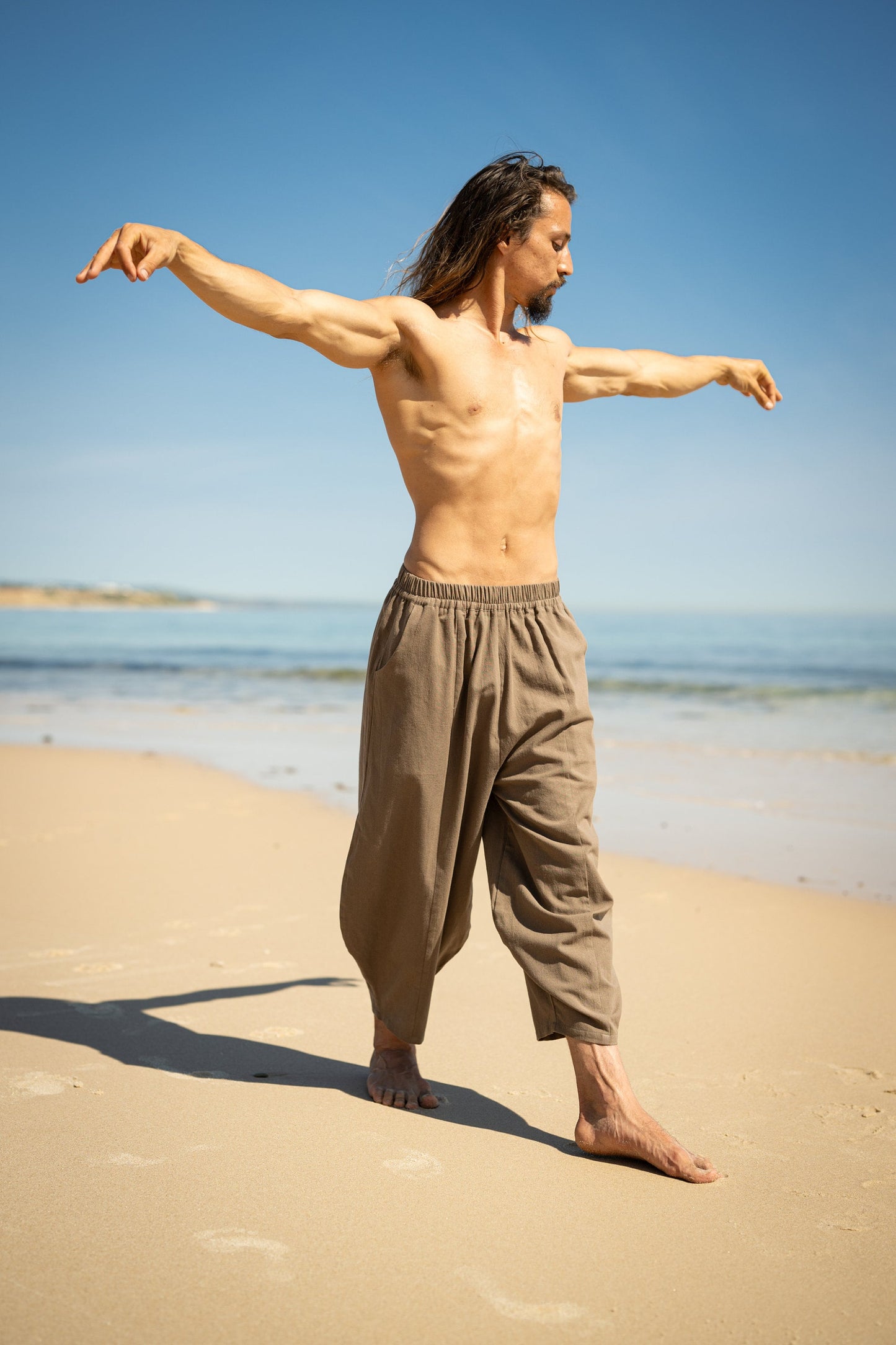 AYON Mens Cotton Yoga Pants Sage Green Natural Plant Dyed Pockets Yogi Breathable Gym Straight Trousers Flexible Drawstring Festival AJJAYA