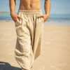 AYON Mens Cotton Yoga Pants Beige Natural Plant Dyed Two Pockets Yogi Breathable Gym Straight Trousers Flexible Drawstring Festival AJJAYA