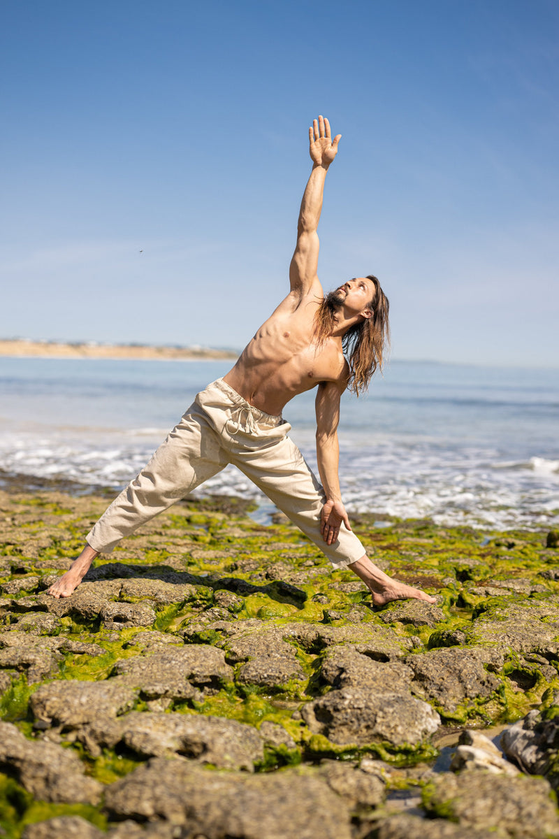 KOWA Organic Hemp Pants Beige Trousers with Two Pockets Yoga Sustainable Eco Friendly Festival Ceremony Boho Comfortable AJJAYA