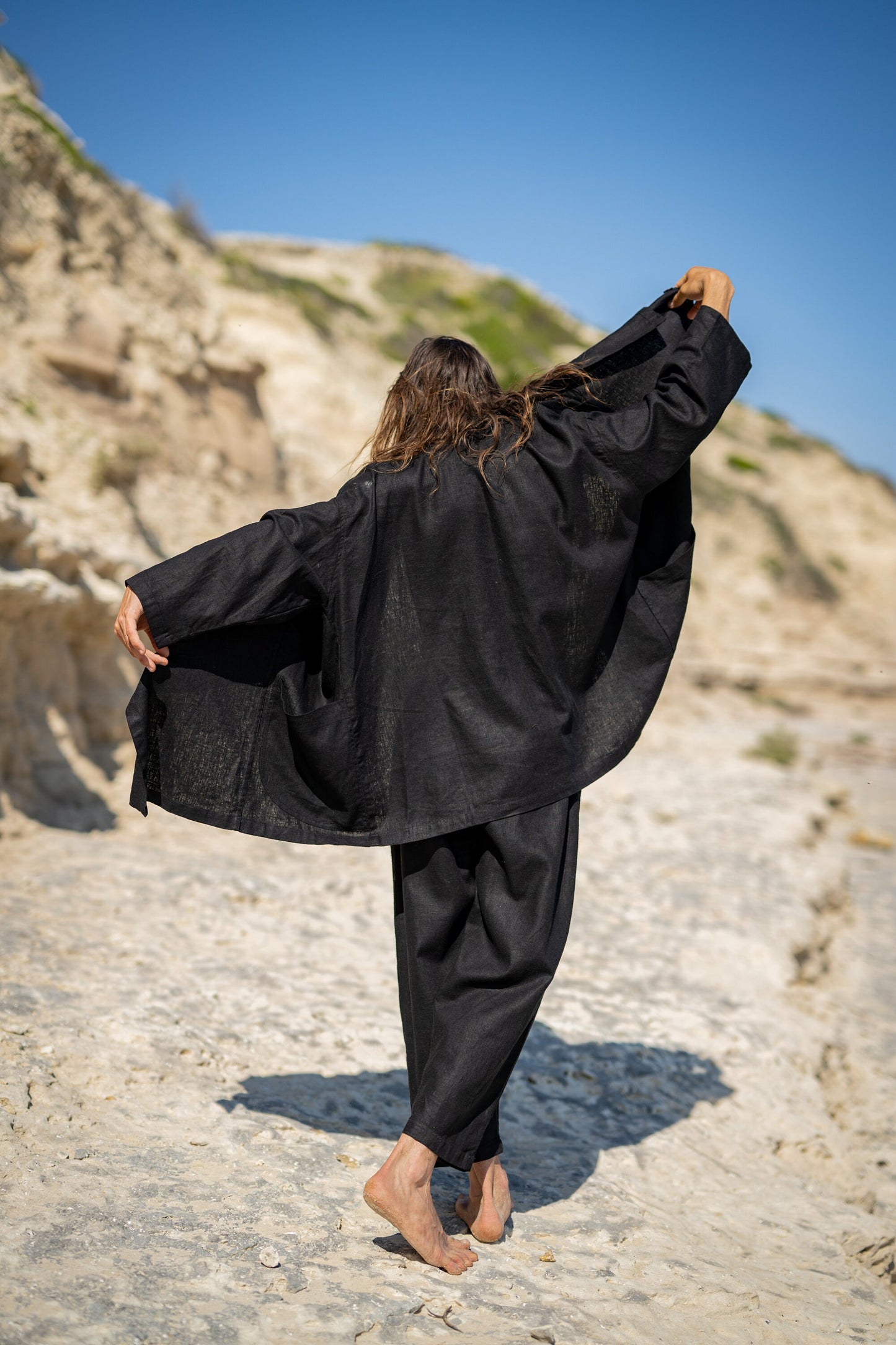 PAKEHA Organic Hemp Top Collar Black Minimalist Natural Herbal Dyed Pockets Festival Ceremony Ritual Sustainable Eco Friendly Casual AJJAYA