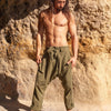 Mens Cotton Pants Olive Green Drop Low Crotch Harem Alibaba Yoga Comfortable One Size Loose Fit Festival Boho Hippie Natural Earthy AJJAYA