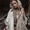 AYAWA Womens Kimono Cape Robe Beige Cream Hooded Shipibo Sacred Patterns Ceremony Ritual Shaman Tribal Shawl Viking Festival Wrap AJJAYA